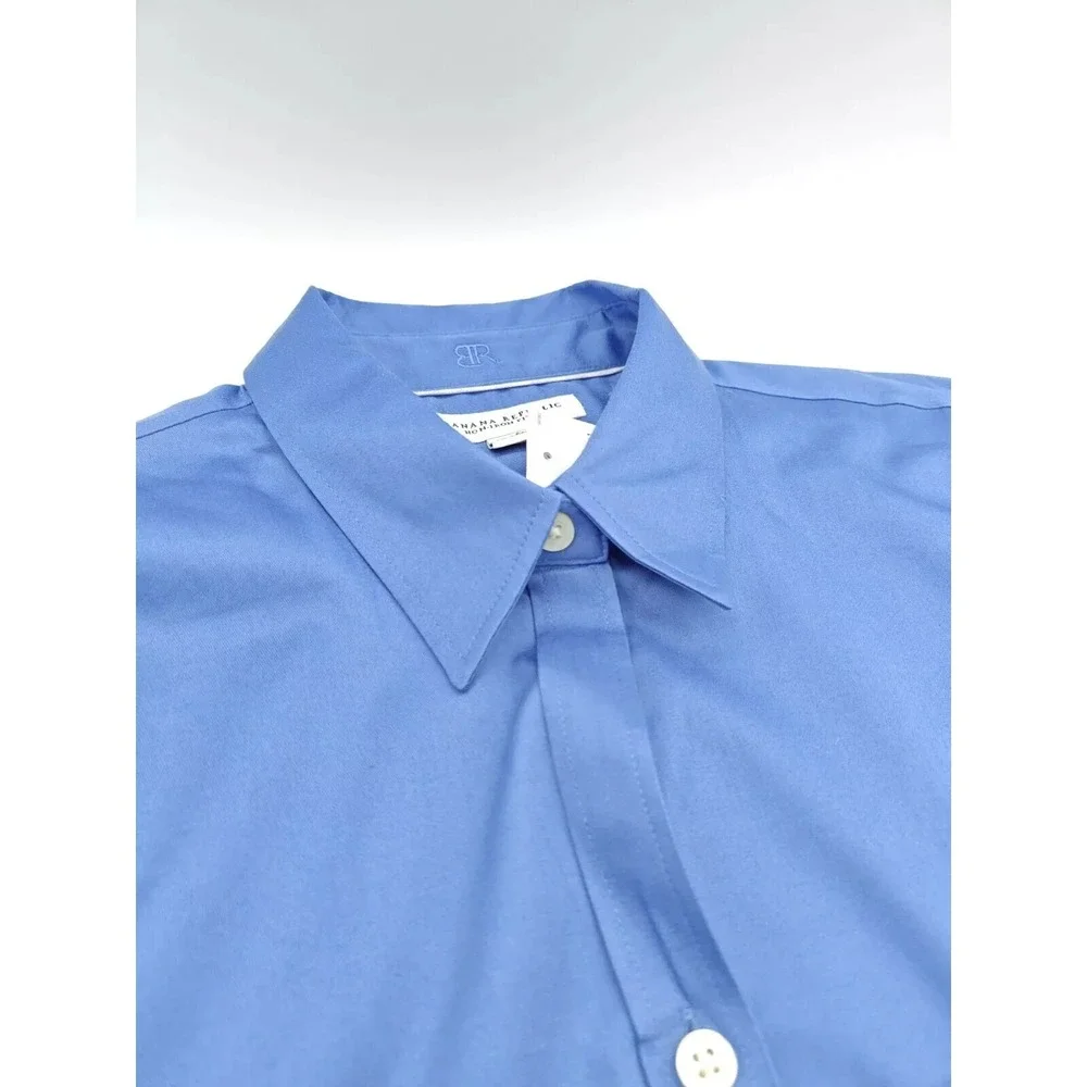 Banana Republic Mens 16x33 Blue Non Iron Fitted Stretch Dress Shirt Solid G407